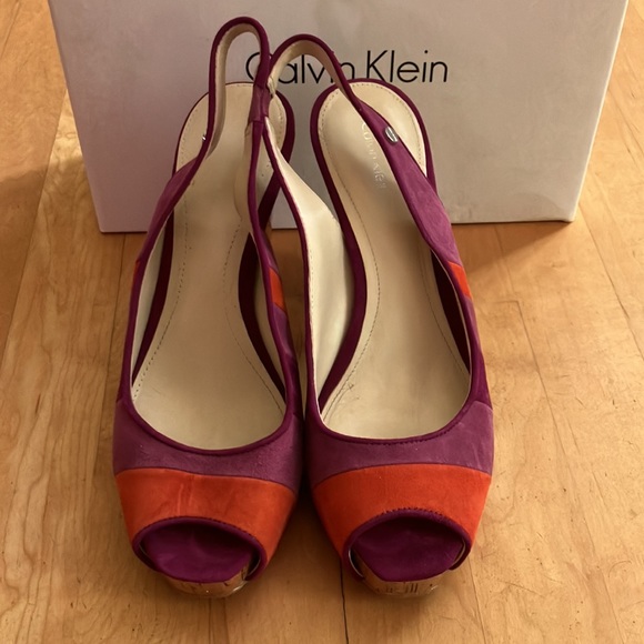 Calvin Klein suede slingback cork purple orange 9 Gracie - Picture 2 of 12